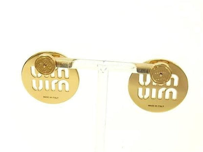 Miu Miu Miu Earrings Gold Metal Logo — view 2