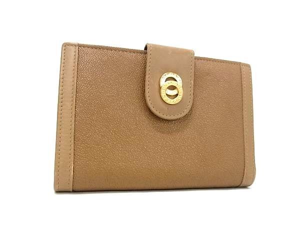 Bvlgari Bifold Wallet Doppiotondo Brown Leather Clasp Gold