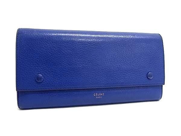 Celine Wallet Multi Function Blue Leather Bifold Gold