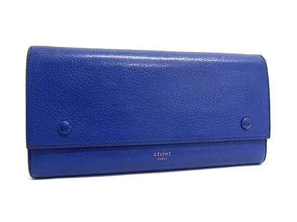 Celine Wallet Multi Function Blue Leather Bifold Gold