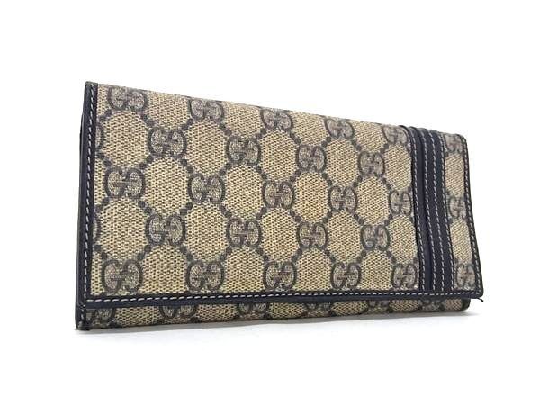 Gucci Wallet GG Supreme Brown Navy Leather Bifold