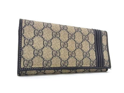 Gucci Wallet GG Supreme Brown Navy Leather Bifold