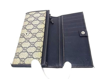 Gucci Wallet GG Supreme Brown Navy Leather Bifold — view 3