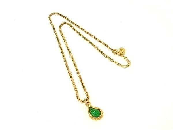 Dior Necklace Gold Green Metal Color Stone