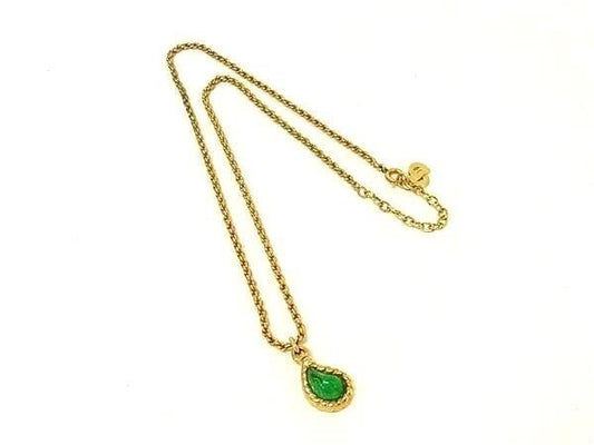 Dior Necklace Gold Green Metal Color Stone