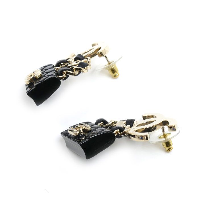 Chanel Leather CC Logo Bag Motif Earrings — view 3
