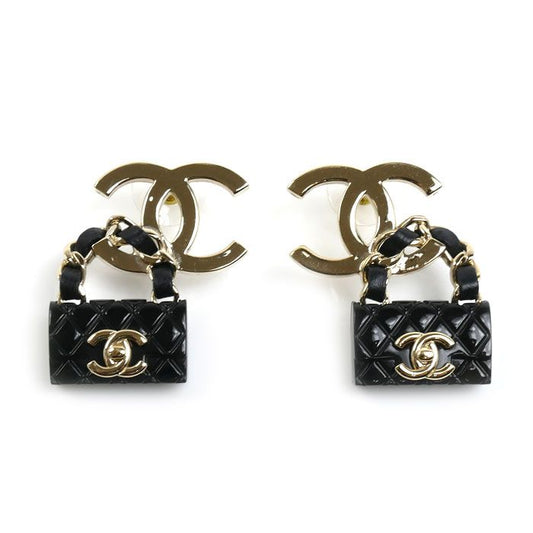 Chanel Leather CC Logo Bag Motif Earrings