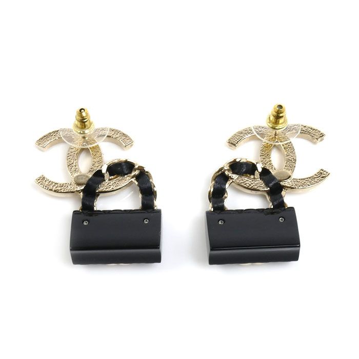 Chanel Leather CC Logo Bag Motif Earrings — view 2