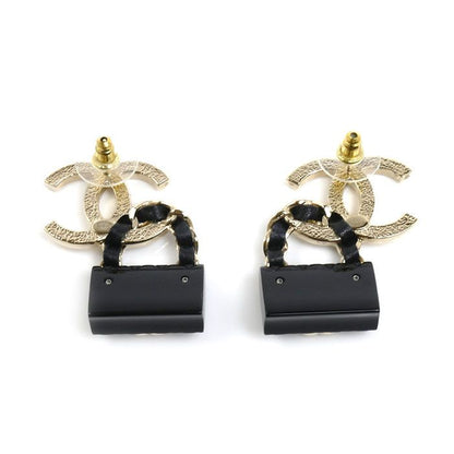 Chanel Leather CC Logo Bag Motif Earrings — view 2