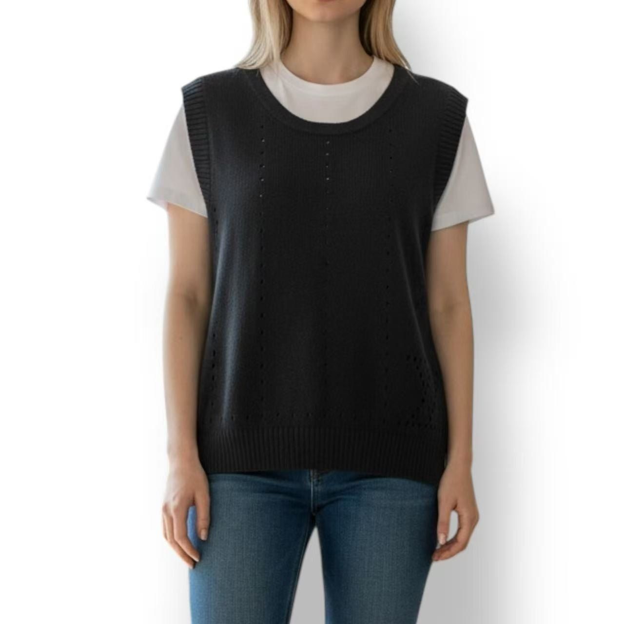 Louis Vuitton Knit Vest LV Logo Top Black — view 3