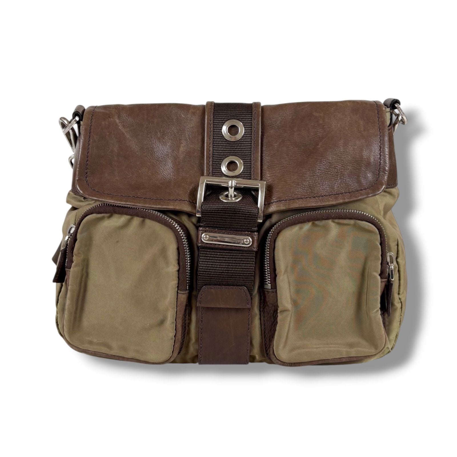 Prada Pocket Triangle Logo Belt Shoulder Bag Cross Brown Khaki — view 2