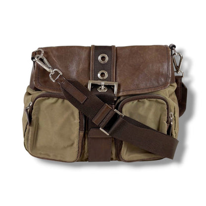 Prada Pocket Triangle Logo Belt Shoulder Bag Cross Brown Khaki
