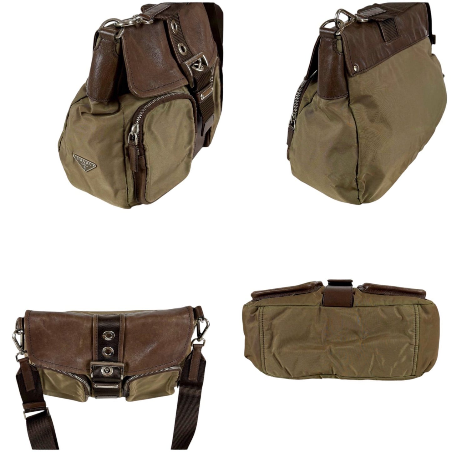 Prada Pocket Triangle Logo Belt Shoulder Bag Cross Brown Khaki — view 4