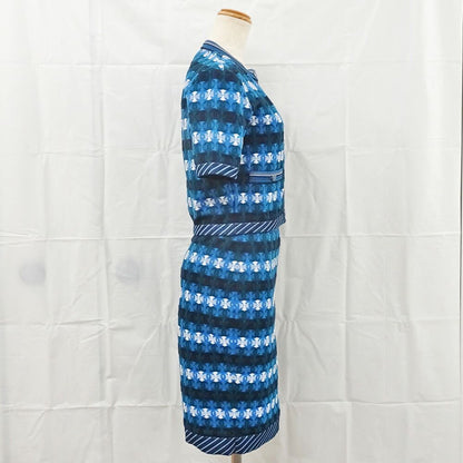 Chanel Set CC Logo Cardigan Skirt 36 Blue White Polyester — view 4
