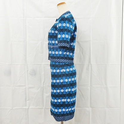 Chanel Set CC Logo Cardigan Skirt 36 Blue White Polyester — view 2