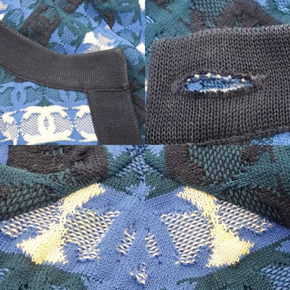 Chanel Set CC Logo Cardigan Skirt 36 Blue White Polyester — view 9
