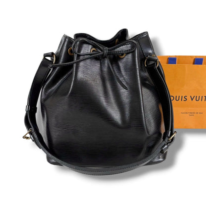 Louis Vuitton Petit Noe Drawstring Shoulder Bag Epi Leather Black Noir