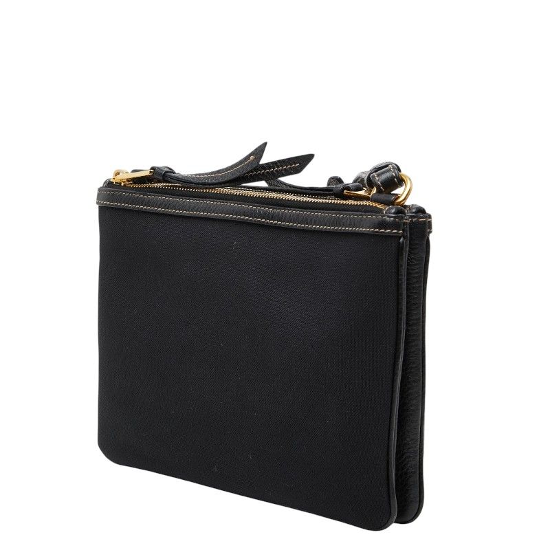 Prada Logo Jacquard Crossbody Shoulder Bag Black Canvas — view 2