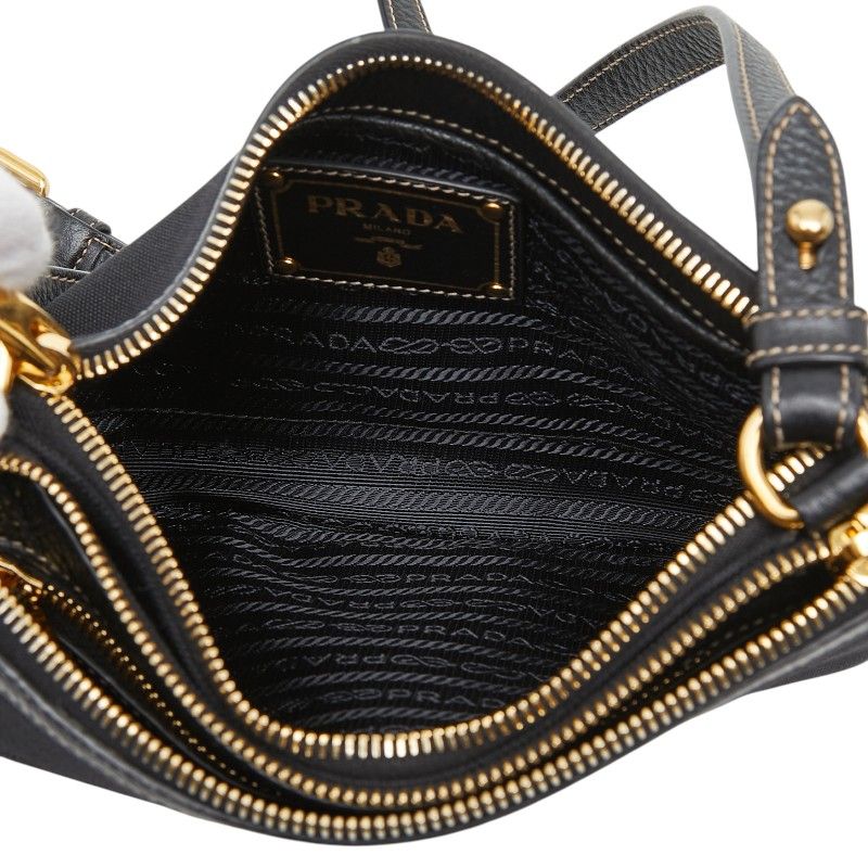 Prada Logo Jacquard Crossbody Shoulder Bag Black Canvas — view 7