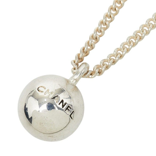 Chanel Logo Ball Necklace Silver Metal