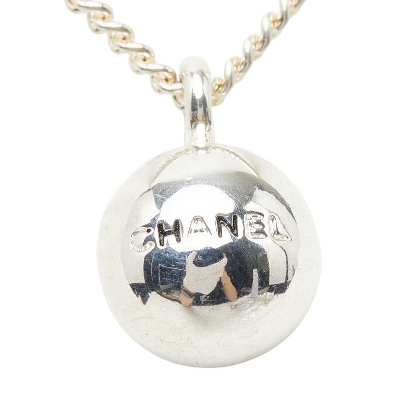 Chanel Logo Ball Necklace Silver Metal — view 3