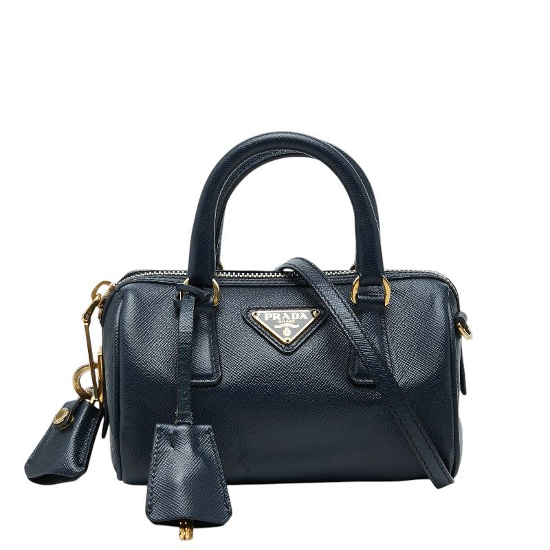 Prada Mini 2-Way Shoulder Bag Navy Saffiano Leather