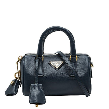 Prada Mini 2-Way Shoulder Bag Navy Saffiano Leather