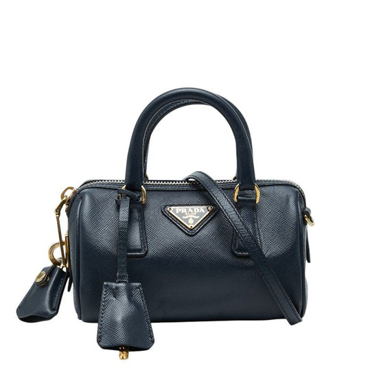 Prada Mini 2-Way Shoulder Bag Navy Saffiano Leather