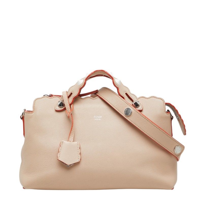 Fendi by the Way Studs 2-Way Shoulder Bag Beige Leather