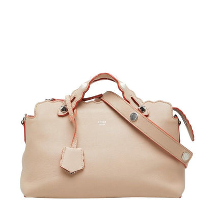 Fendi by the Way Studs 2-Way Shoulder Bag Beige Leather