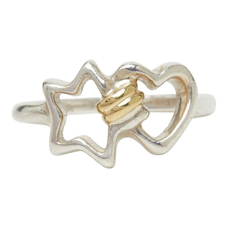 Tiffany & Co Star Heart Ring Silver 18k Yellow Gold