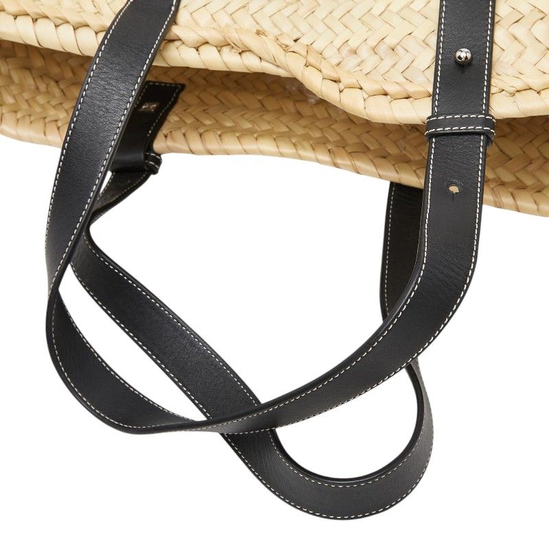 Loewe Basket Shoulder Bag Natural Black Leather Palm Leaf — view 8