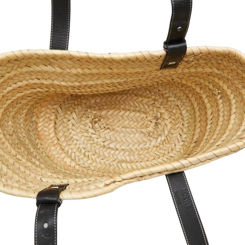 Loewe Basket Shoulder Bag Natural Black Leather Palm Leaf — view 9