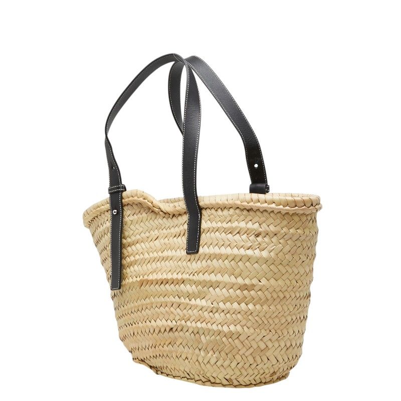 Loewe Basket Shoulder Bag Natural Black Leather Palm Leaf — view 2