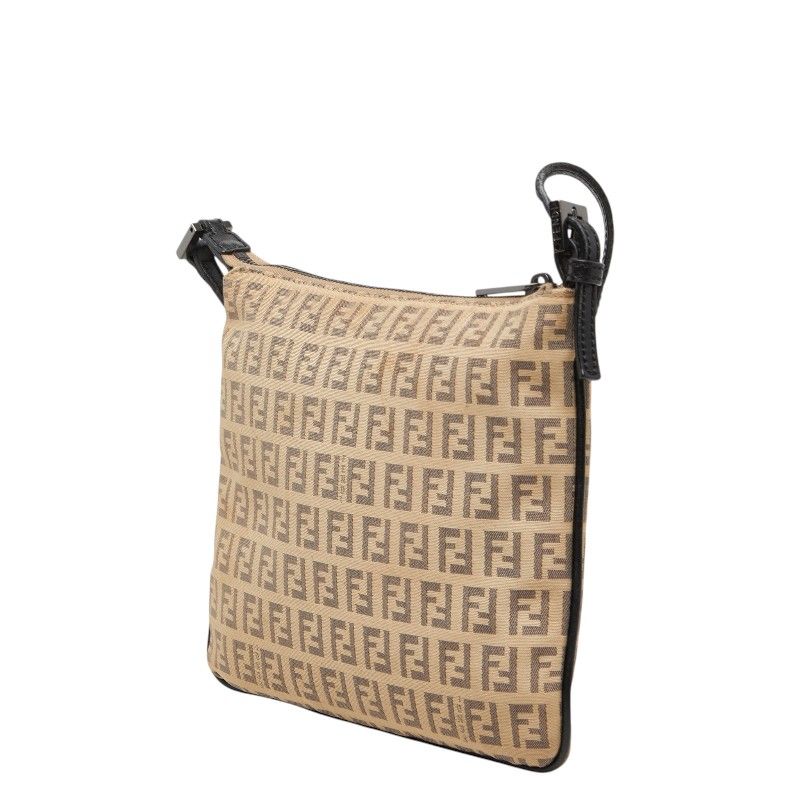 Fendi Zucchino Crossbody Shoulder Bag Beige Canvas Leather — view 2