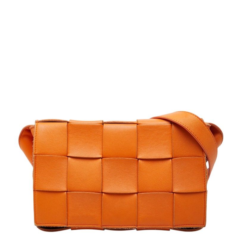 Bottega Veneta Maxi Intrecciato Cassette Crossbody Shoulder Bag Orange Leather