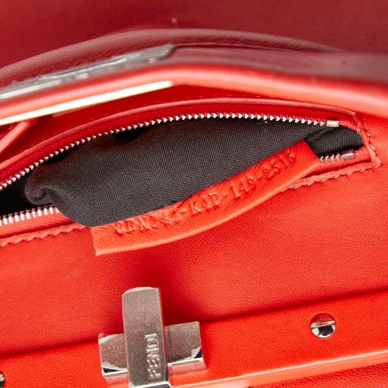 Fendi Mini Peekaboo 2-Way Shoulder Bag Red Silver Leather — view 9