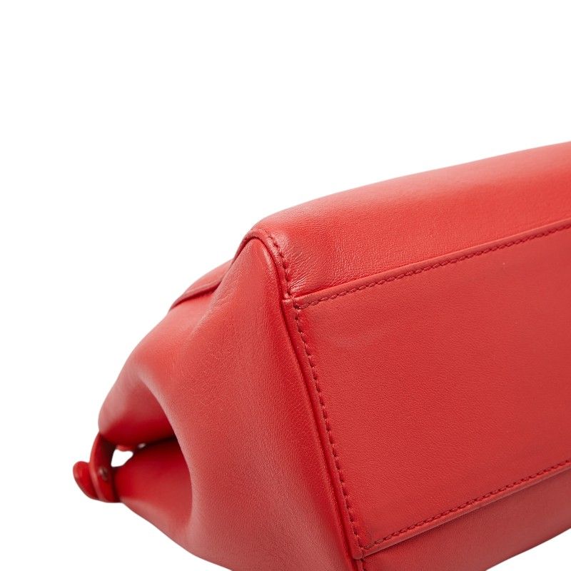 Fendi Mini Peekaboo 2-Way Shoulder Bag Red Silver Leather — view 7