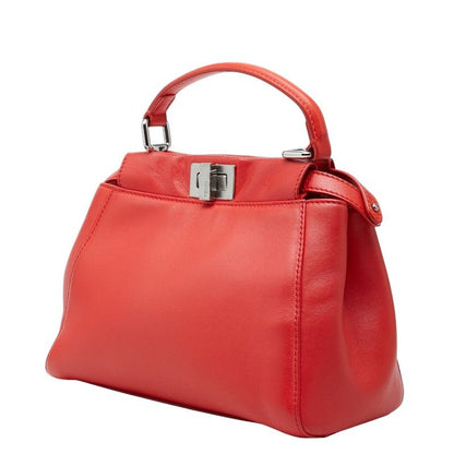 Fendi Mini Peekaboo 2-Way Shoulder Bag Red Silver Leather — view 2