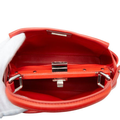 Fendi Mini Peekaboo 2-Way Shoulder Bag Red Silver Leather — view 8
