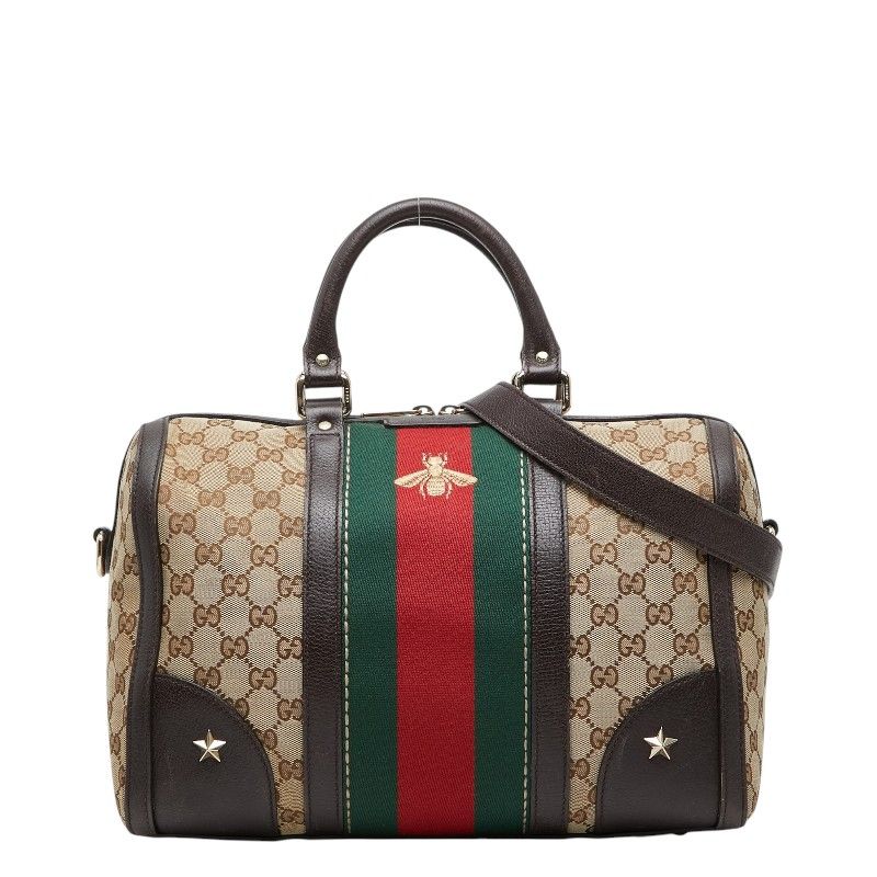 Gucci GG Canvas Sherry Line Mini Boston Shoulder Bag 2-Way Beige Brown