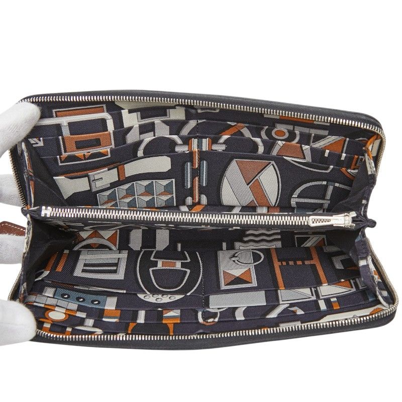 Hermes Silk in Classic Zip Around Wallet Black Fau Be Blue Marine Silver Veau — view 8