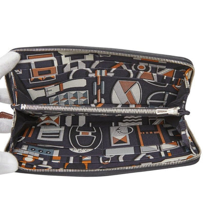 Hermes Silk in Classic Zip Around Wallet Black Fau Be Blue Marine Silver Veau — view 8
