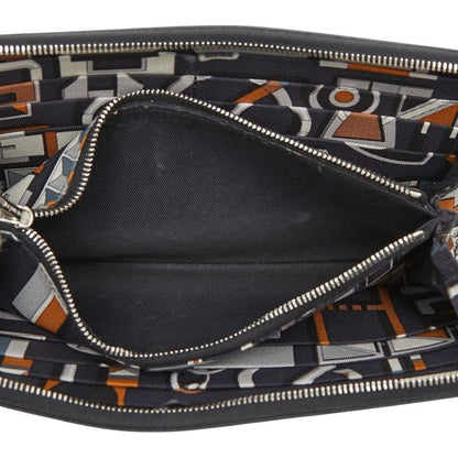 Hermes Silk in Classic Zip Around Wallet Black Fau Be Blue Marine Silver Veau — view 9