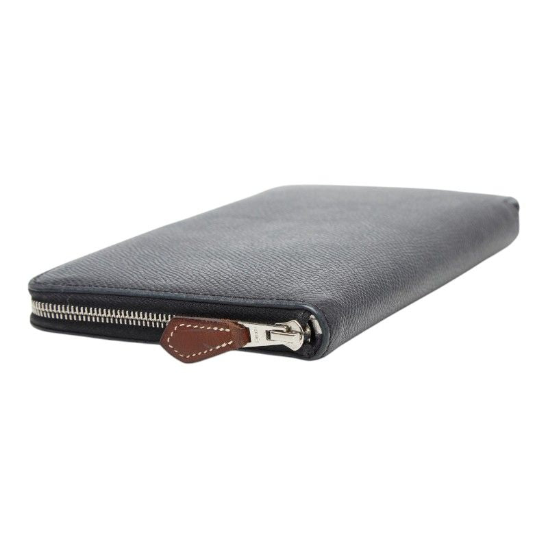 Hermes Silk in Classic Zip Around Wallet Black Fau Be Blue Marine Silver Veau — view 5