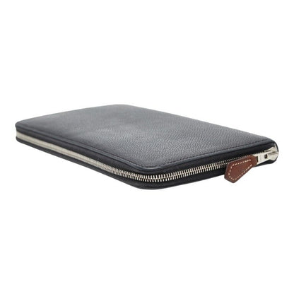Hermes Silk in Classic Zip Around Wallet Black Fau Be Blue Marine Silver Veau — view 6