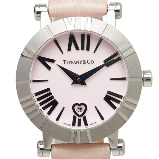 Tiffany & Co Atlas Watch Pink Silver Stainless Steel Leather Ceramic