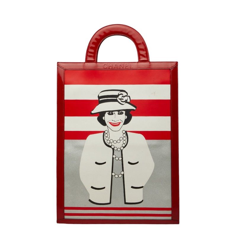 Chanel Coco Mademoiselle Tote Red White Black Enamel Leather