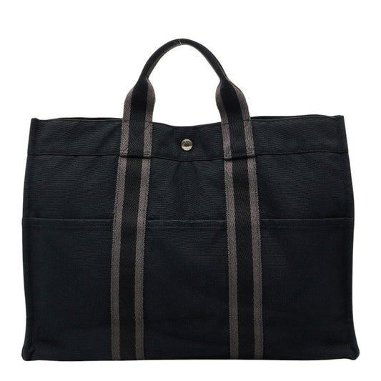 Hermes Fourre Tout MM Tote Black Gray Canvas