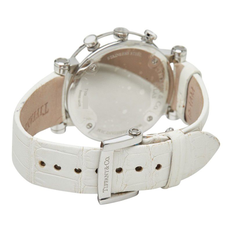 Tiffany & Co Atlas Chronograph Watch White Silver Stainless Steel Leather — view 5